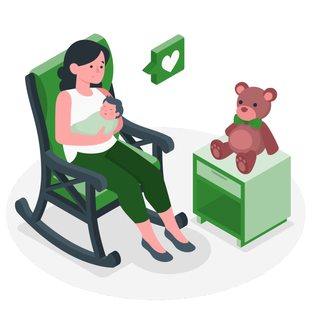 Illustration of a sitter playing with children