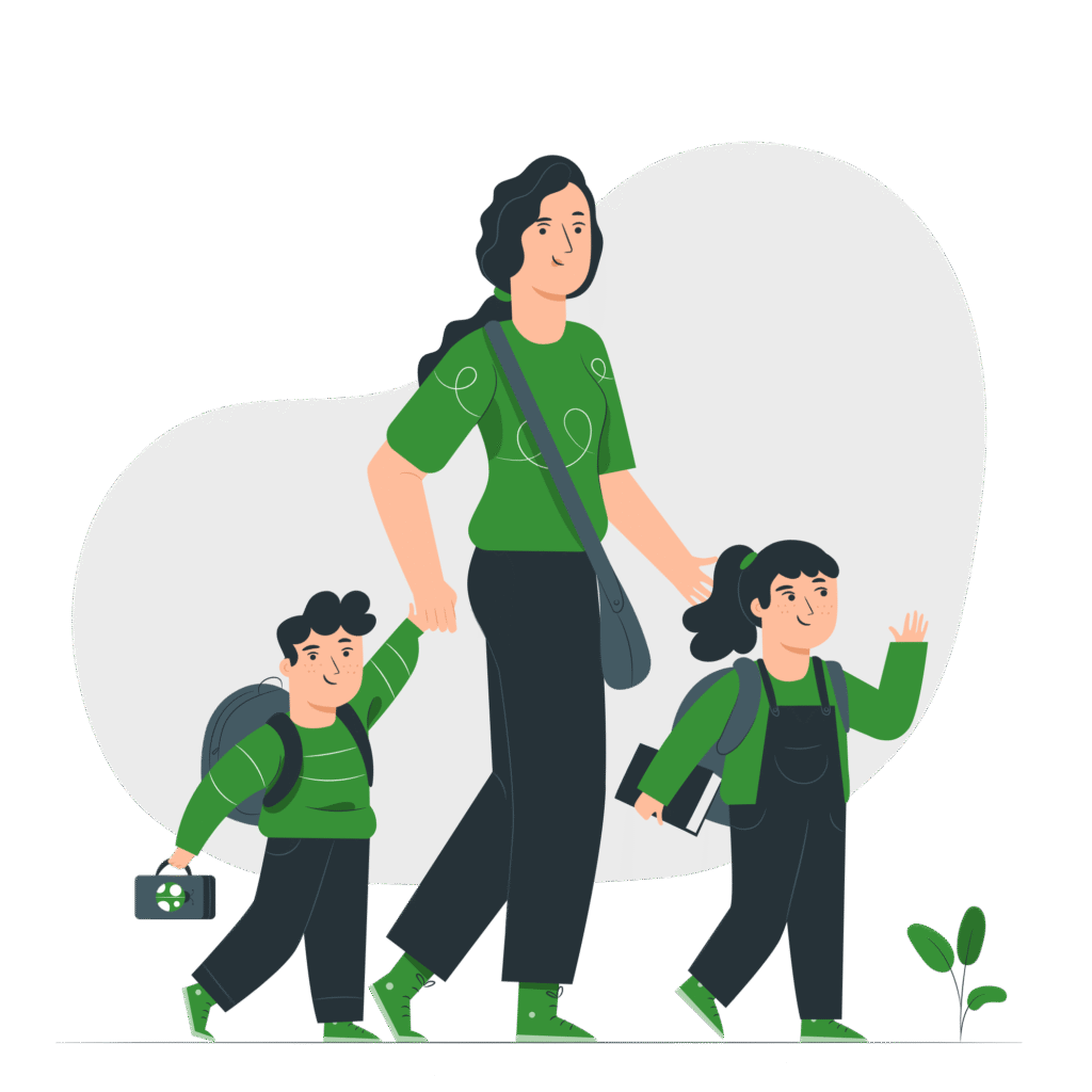 Illustration of a helper supporting a parent at home