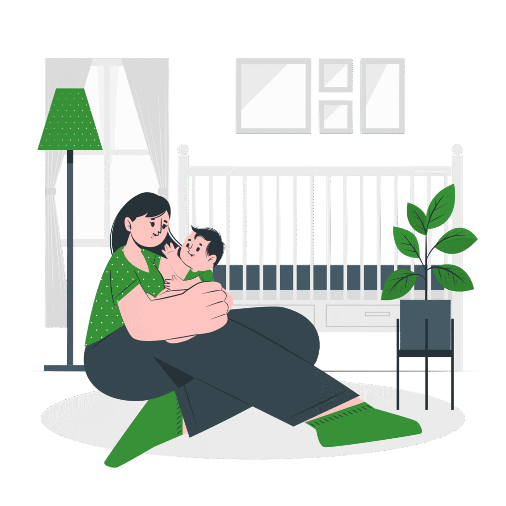 Illustration of a caregiver comforting a newborn at night